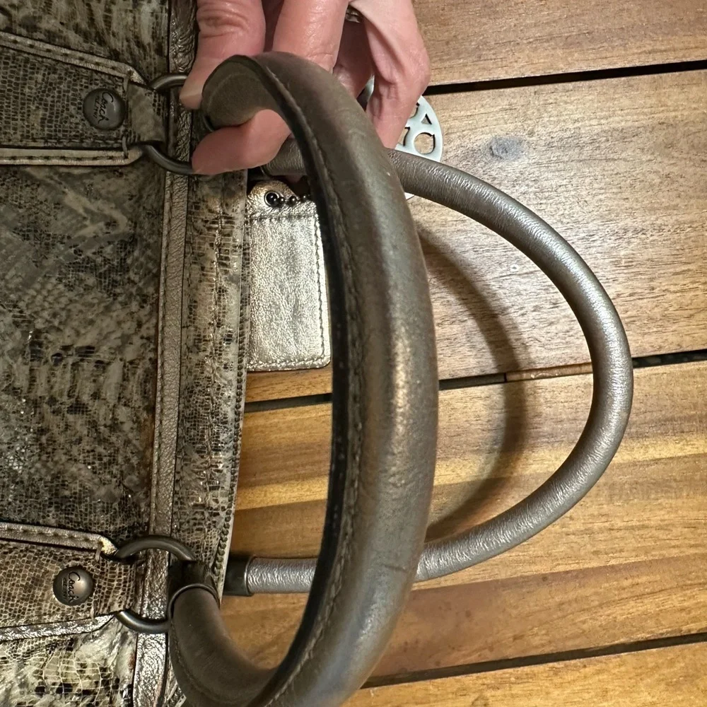 Coach Kristin Metallic Snake-Print Satchel - Taupe & Silver Accents - Picture 9 of 12